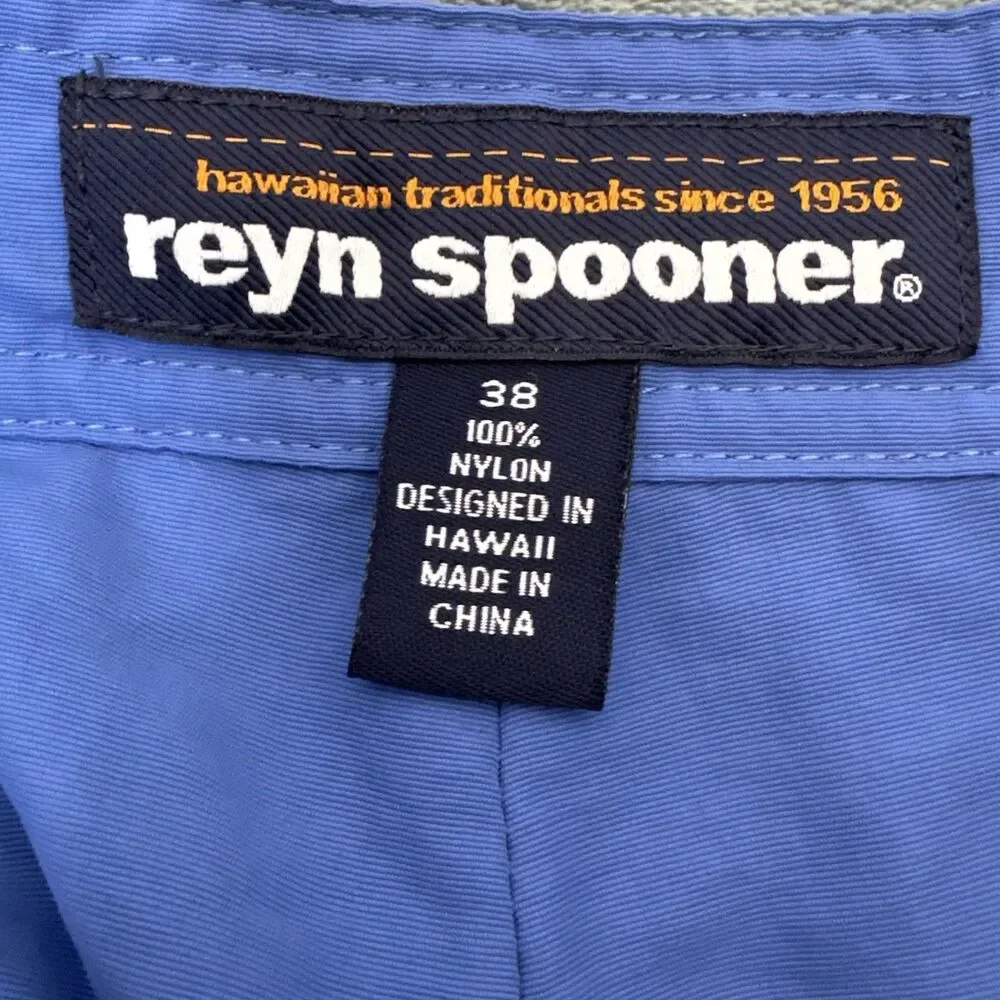 Reyn Spooner Swim Trunks Mens 38 Board Short Floral Tropical Blue Yellow Stripes